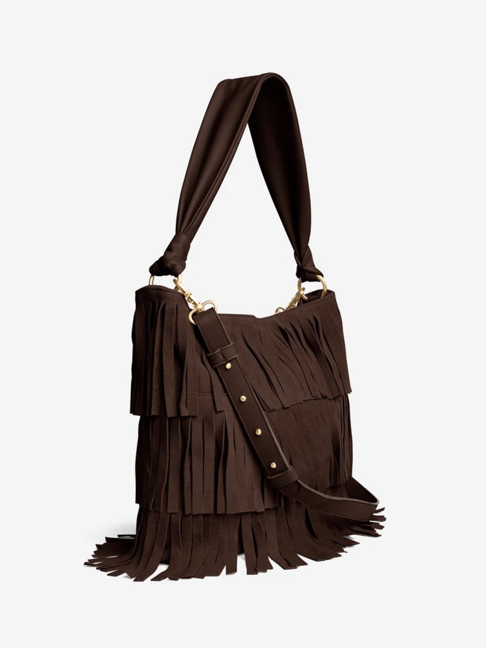 NEW Fringed Suede Shoulder Bag - Dark Brown KENNETH COLE - Picture 3 of 5